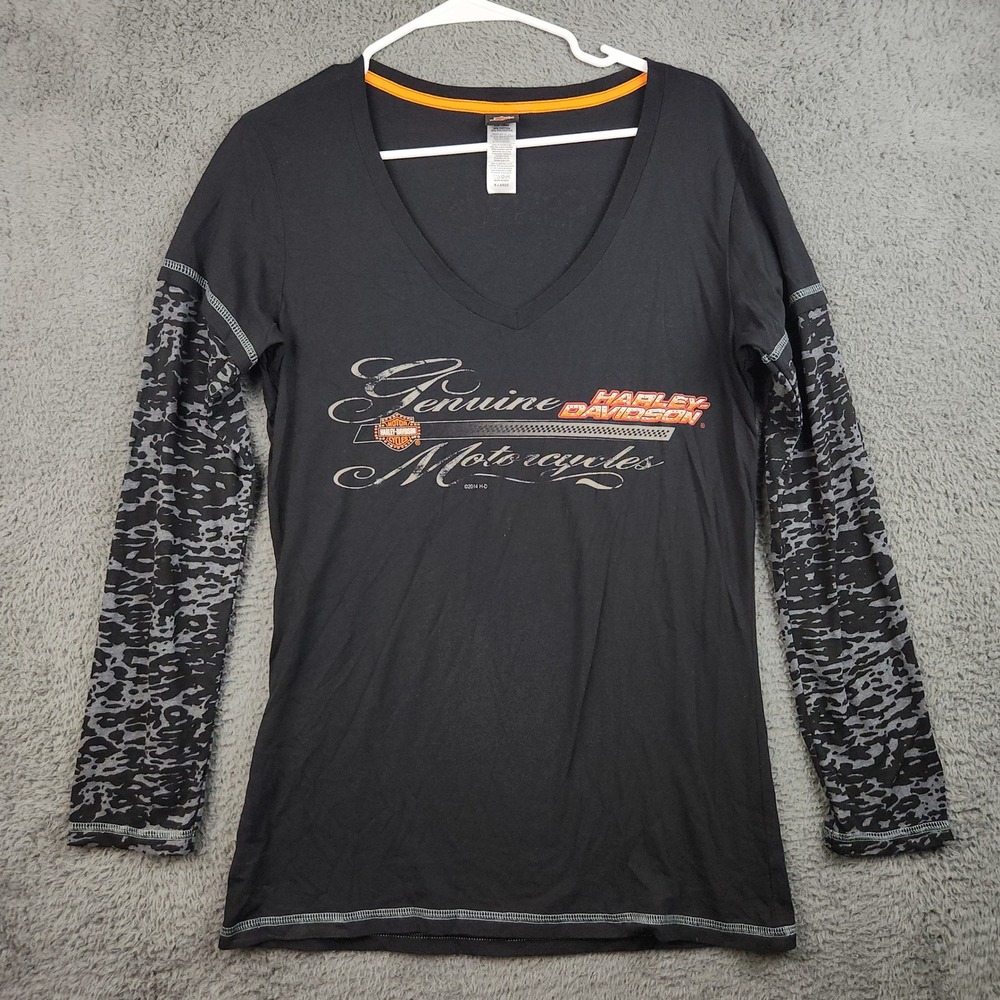 Harley-Davidson Women's Black V-Neck Layered Sleeve Top